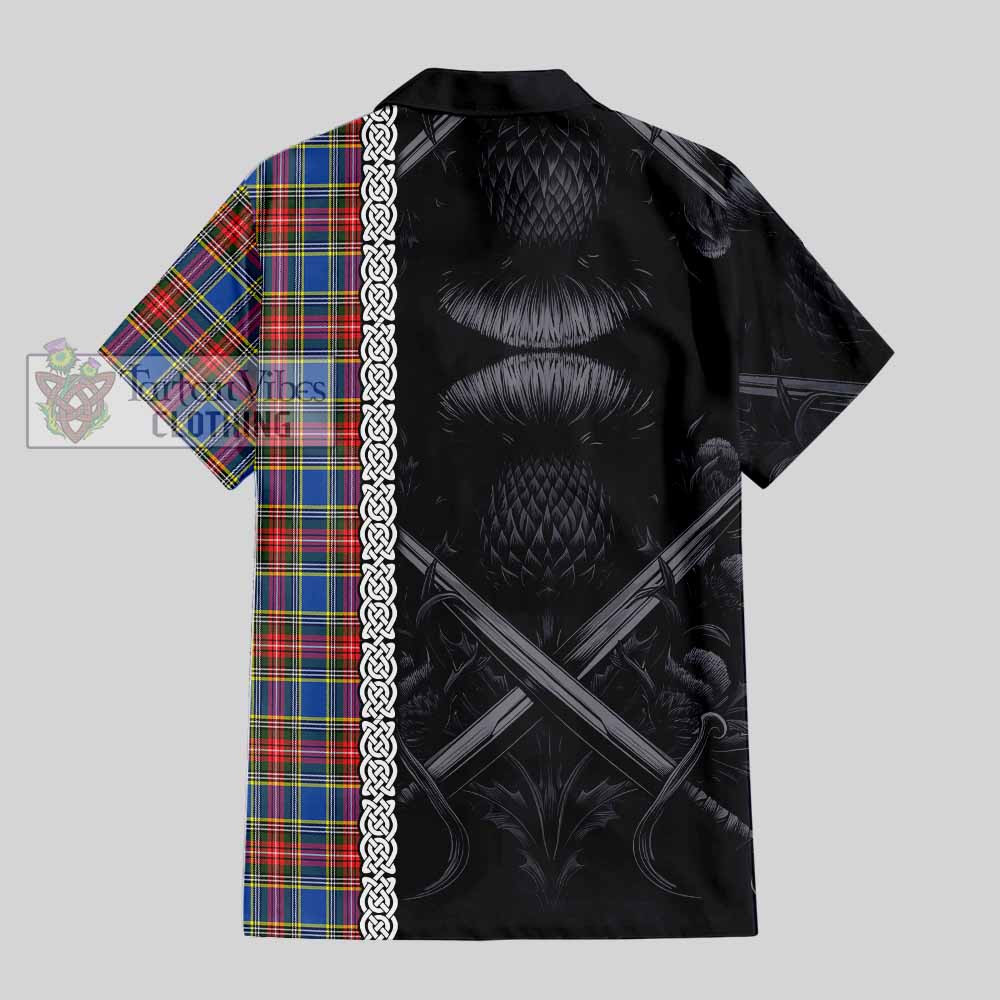 MacBeth (McBeth) Tartan Hawaiian Shirt with Family Crest Cross Sword Thistle Celtic Vibes - Tartan Vibes Clothing