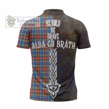 MacBeth (McBeth) Tartan Family Crest Zipper Polo Shirt Alba Gu Brath Be Brave Lion Ancient Style