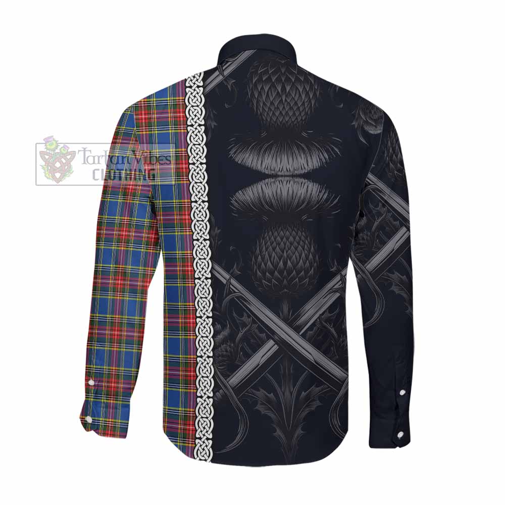 Tartan Vibes Clothing MacBeth (McBeth) Tartan Long Sleeve Button Shirt with Family Crest Cross Sword Thistle Celtic Vibes