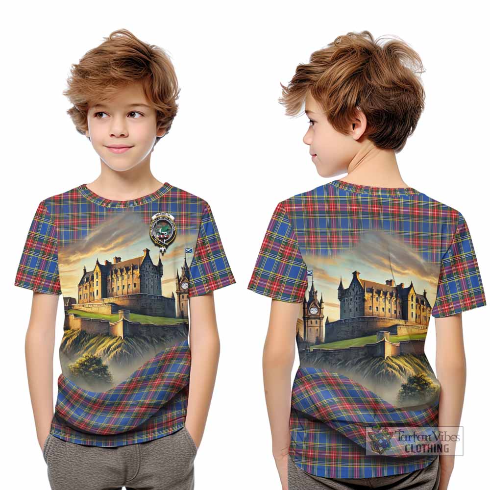 MacBeth (McBeth) Tartan Family Crest Kid T-Shirt with Scottish Ancient Castle Style - Tartan Vibes Clothing