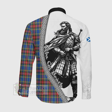 MacBeth (McBeth) Tartan Clan Crest Long Sleeve Button Shirt with Highlander Warrior Celtic Style