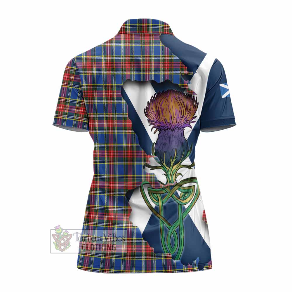 Tartan Vibes Clothing MacBeth (McBeth) Tartan Family Crest Women's Polo Shirt Scottish Thistle Celtic Inspired