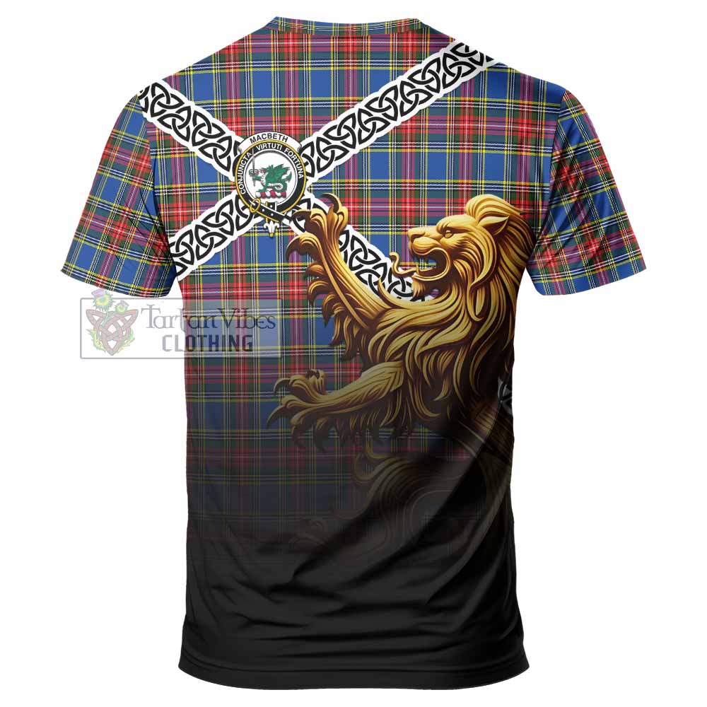 MacBeth (McBeth) Crest Tartan T-Shirt with Golden Lion Emblem Celtic Style - Tartan Vibes Clothing