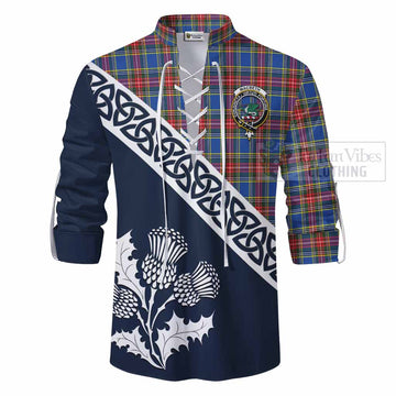 MacBeth (McBeth) Tartan Ghillie Kilt Shirt Featuring Thistle and Scotland Map - Tartan Vibes Clothing