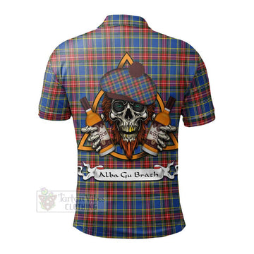 Tartan Vibes Clothing MacBeth (McBeth) Tartan Polo Shirt with Family Crest and Bearded Skull Holding Bottles of Whiskey