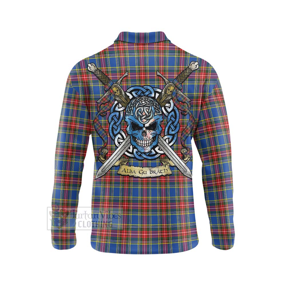 MacBeth (McBeth) Tartan Long Sleeve Polo Shirt with Family Crest Celtic Skull Style - Tartan Vibes Clothing