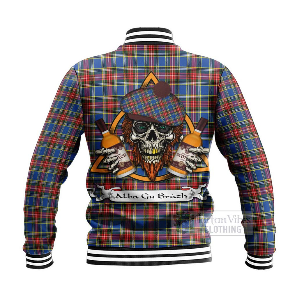 MacBeth (McBeth) Tartan Baseball Jacket with Family Crest and Bearded Skull Holding Bottles of Whiskey - Tartan Vibes Clothing