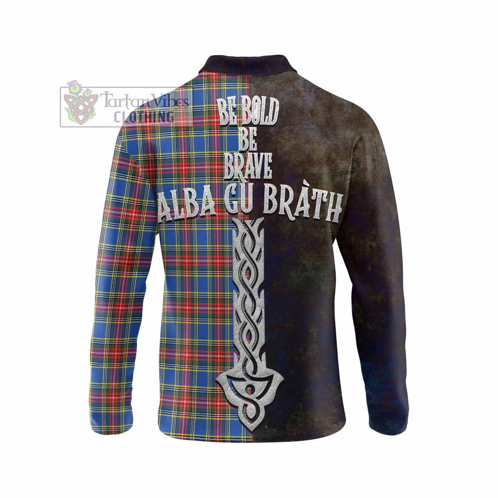 Tartan Vibes Clothing MacBeth (McBeth) Tartan Family Crest Long Sleeve Polo Shirt Alba Gu Brath Be Brave Lion Ancient Style