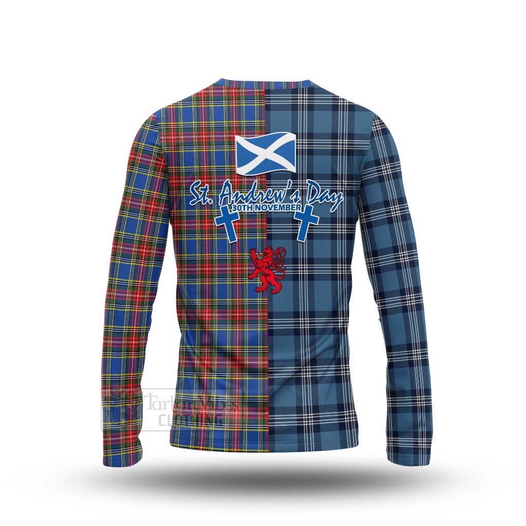 MacBeth (McBeth) Tartan Long Sleeve T-Shirt Happy St. Andrew's Day Half Tartan Style - Tartan Vibes Clothing