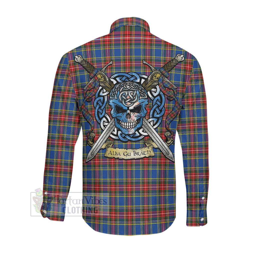 MacBeth (McBeth) Tartan Long Sleeve Button Shirt with Family Crest Celtic Skull Style Men's Shirt - Tartan Vibes Clothing