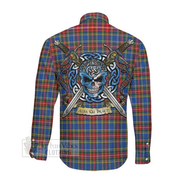 MacBeth (McBeth) Tartan Long Sleeve Button Shirt with Family Crest Celtic Skull Style Men's Shirt - Tartan Vibes Clothing