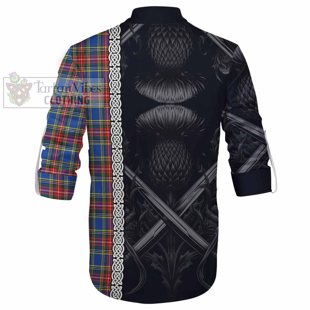 MacBeth (McBeth) Tartan Ghillie Kilt Shirt with Family Crest Cross Sword Thistle Celtic Vibes - Tartan Vibes Clothing