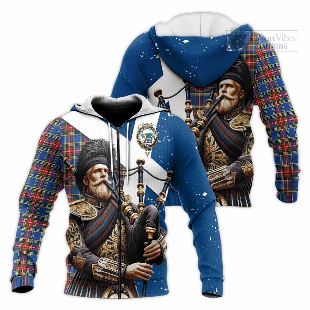MacBeth (McBeth) Tartan Knitted Hoodie with Family Crest Scottish Bagpiper Vibes Unisex Knitted Zip Hoodie - Tartan Vibes Clothing