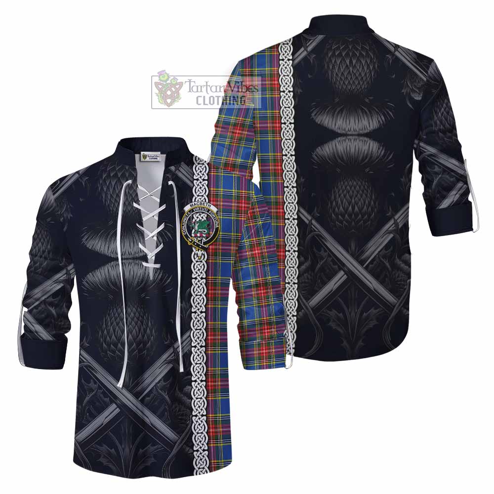 MacBeth (McBeth) Tartan Ghillie Kilt Shirt with Family Crest Cross Sword Thistle Celtic Vibes - Tartan Vibes Clothing