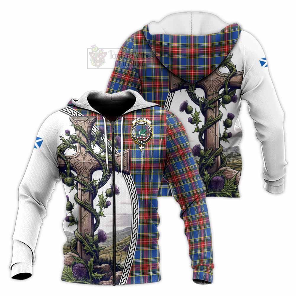 MacBeth (McBeth) Tartan Knitted Hoodie with Family Crest and St. Andrew's Cross Accented by Thistle Vines Unisex Knitted Zip Hoodie - Tartan Vibes Clothing