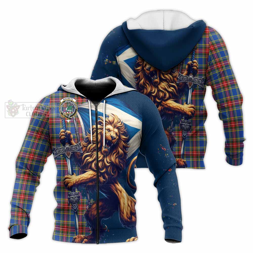 MacBeth (McBeth) Tartan Family Crest Knitted Hoodie with Scottish Majestic Lion Unisex Knitted Zip Hoodie - Tartan Vibes Clothing