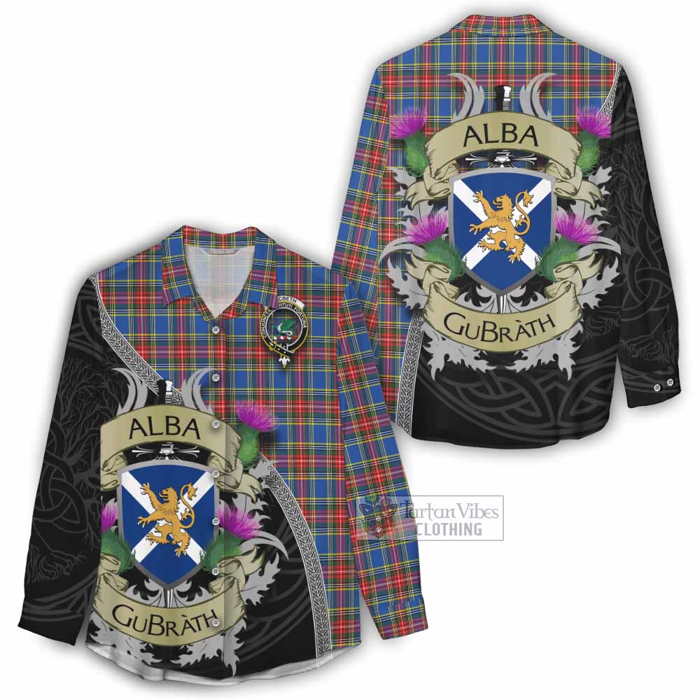 MacBeth (McBeth) Tartan Family Crest Women's Casual Shirt Lion Rampant Royal Thistle Shield Celtic Inspired - Tartan Vibes Clothing