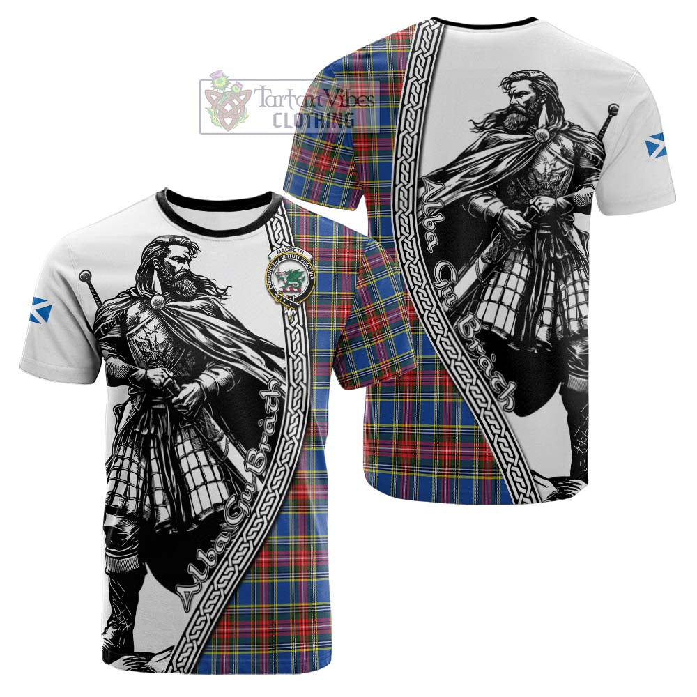 MacBeth (McBeth) Tartan Clan Crest Cotton T-shirt with Highlander Warrior Celtic Style