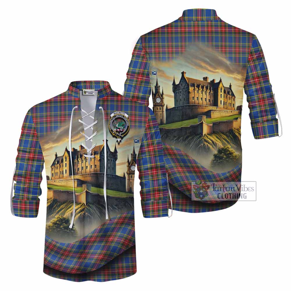 MacBeth (McBeth) Tartan Family Crest Ghillie Kilt Shirt with Scottish Ancient Castle Style - Tartan Vibes Clothing