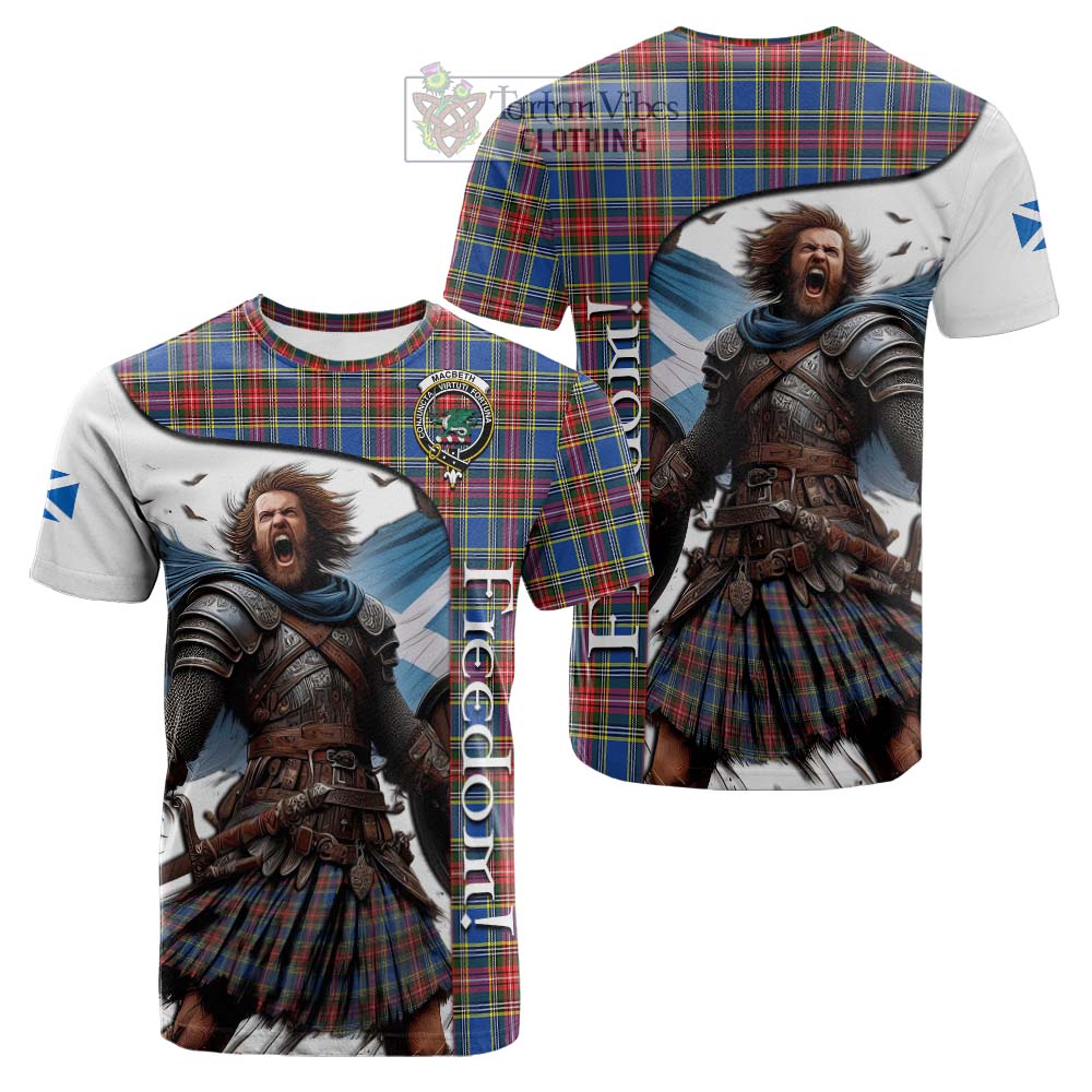 Tartan Vibes Clothing MacBeth (McBeth) Crest Tartan Cotton T-shirt Inspired by the Freedom of Scottish Warrior