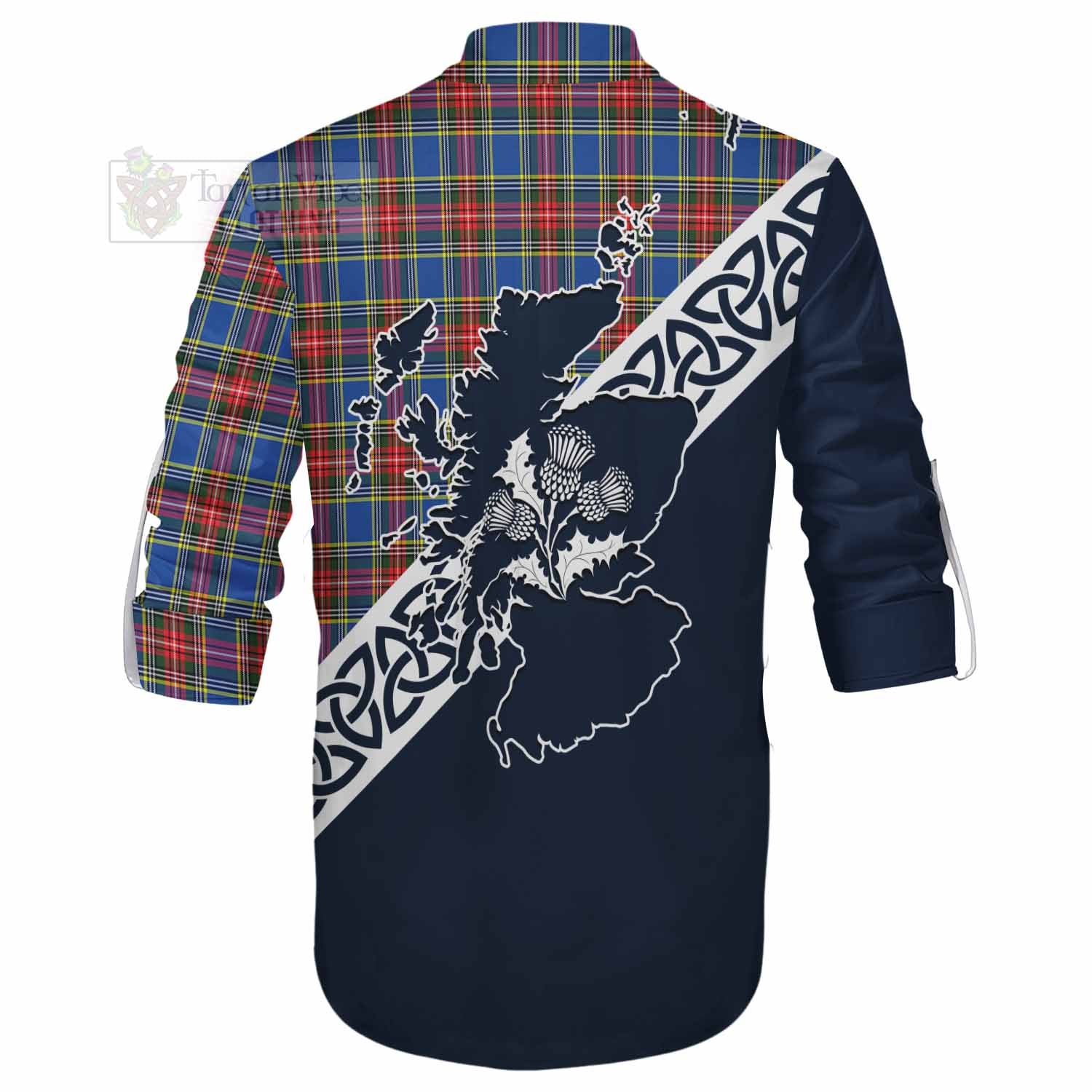 MacBeth (McBeth) Tartan Ghillie Kilt Shirt Featuring Thistle and Scotland Map - Tartan Vibes Clothing