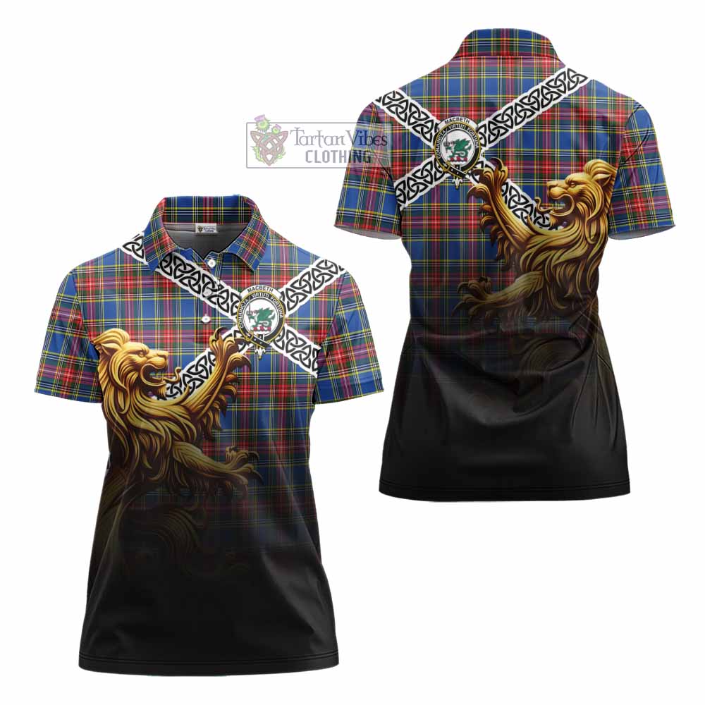 Tartan Vibes Clothing MacBeth (McBeth) Crest Tartan Women's Polo Shirt with Golden Lion Emblem Celtic Style