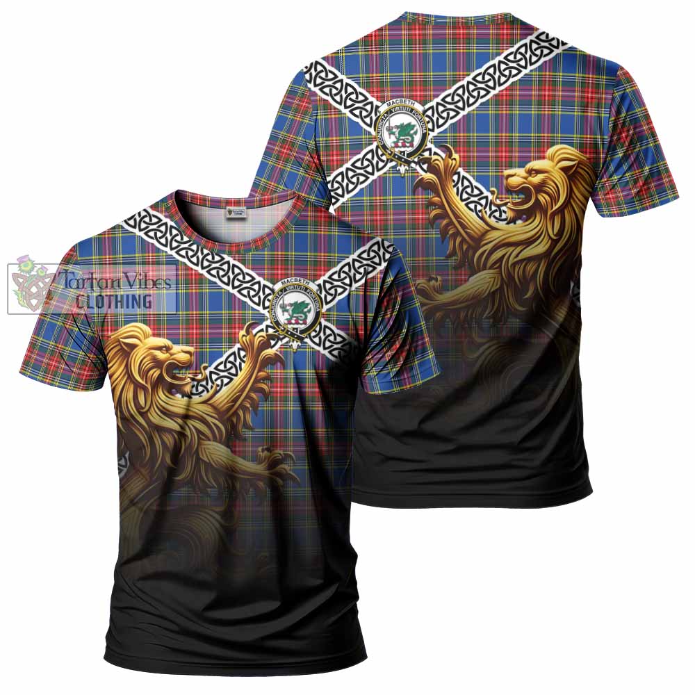 MacBeth (McBeth) Crest Tartan T-Shirt with Golden Lion Emblem Celtic Style - Tartan Vibes Clothing
