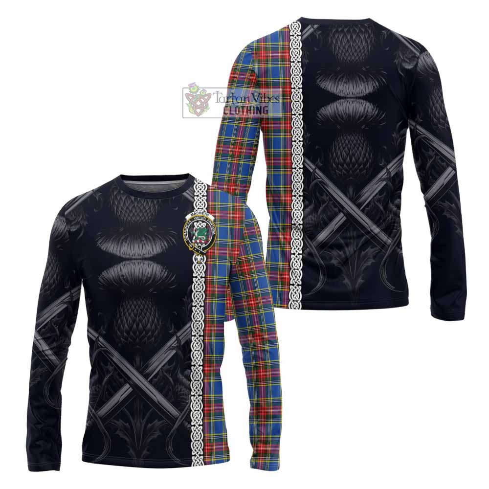 MacBeth (McBeth) Tartan Long Sleeve T-Shirt with Family Crest Cross Sword Thistle Celtic Vibes - Tartan Vibes Clothing
