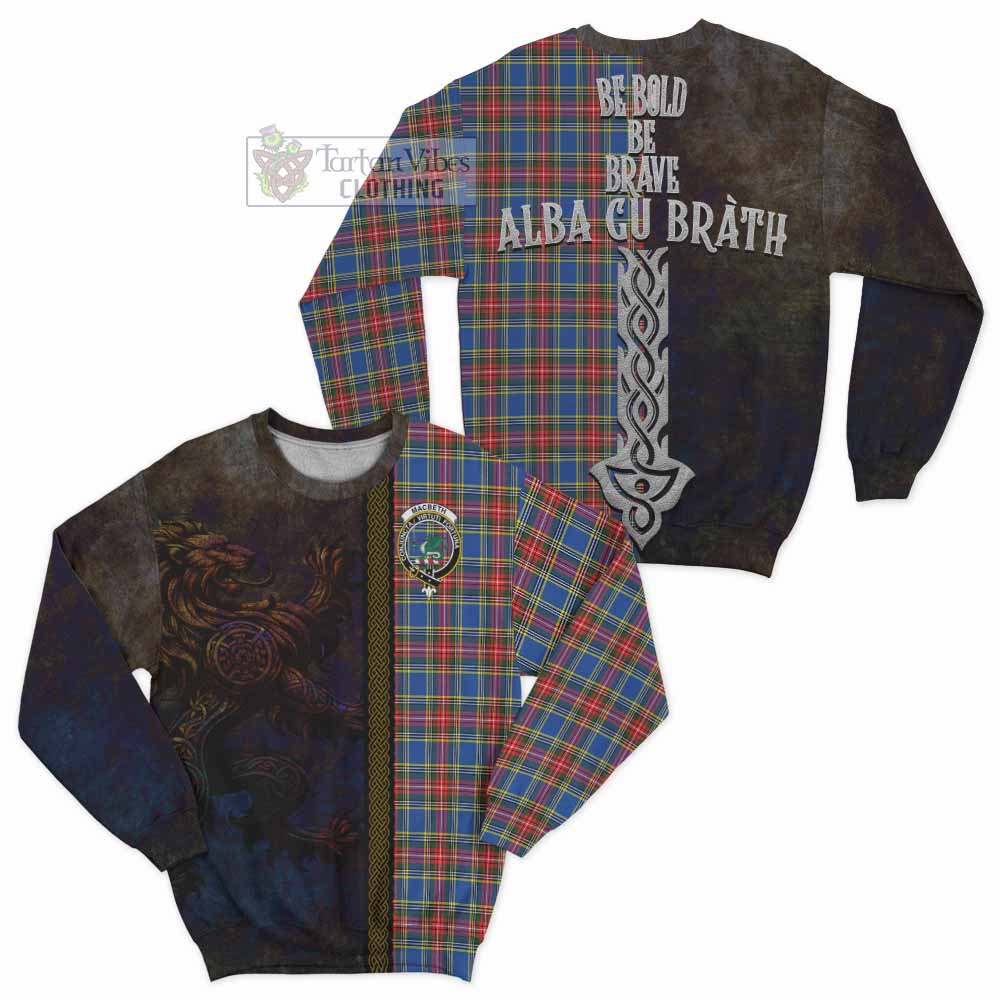 Tartan Vibes Clothing MacBeth (McBeth) Tartan Family Crest Sweatshirt Alba Gu Brath Be Brave Lion Ancient Style