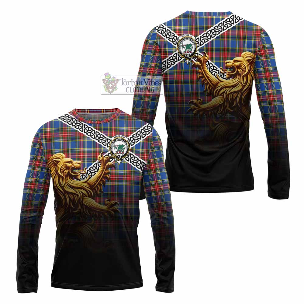 MacBeth (McBeth) Crest Tartan Long Sleeve T-Shirt with Golden Lion Emblem Celtic Style - Tartan Vibes Clothing