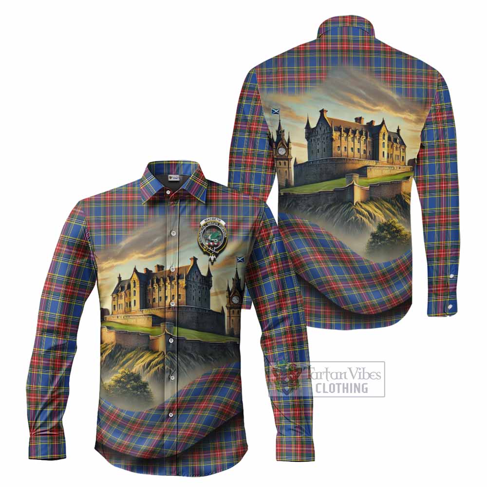 Tartan Vibes Clothing MacBeth (McBeth) Tartan Family Crest Long Sleeve Button Shirt with Scottish Ancient Castle Style