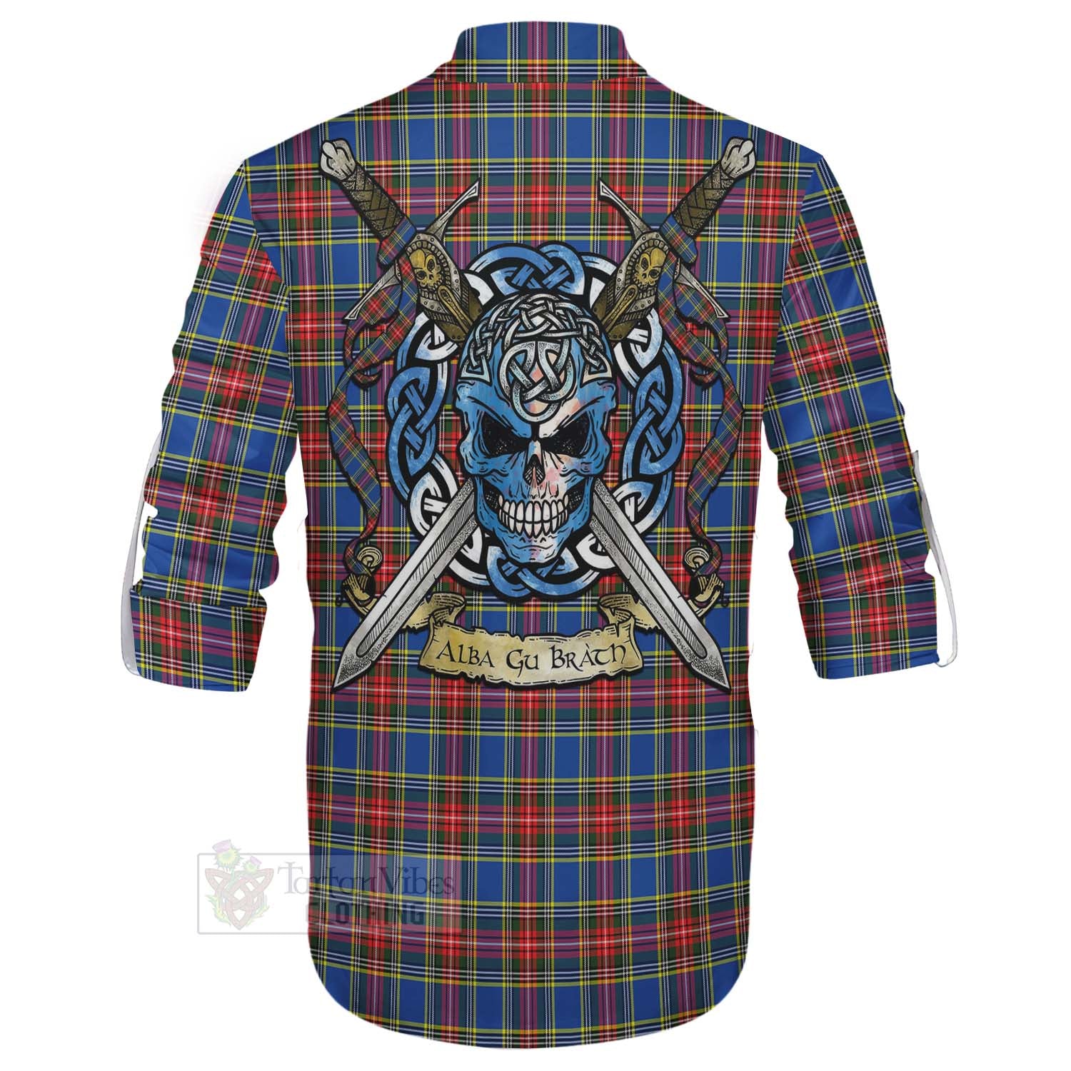 MacBeth (McBeth) Tartan Ghillie Kilt Shirt with Family Crest Celtic Skull Style - Tartan Vibes Clothing