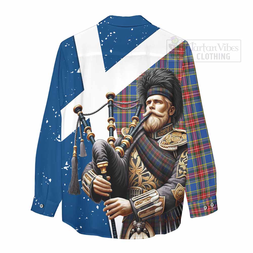 MacBeth (McBeth) Tartan Women's Casual Shirt with Family Crest Scottish Bagpiper Vibes - Tartan Vibes Clothing