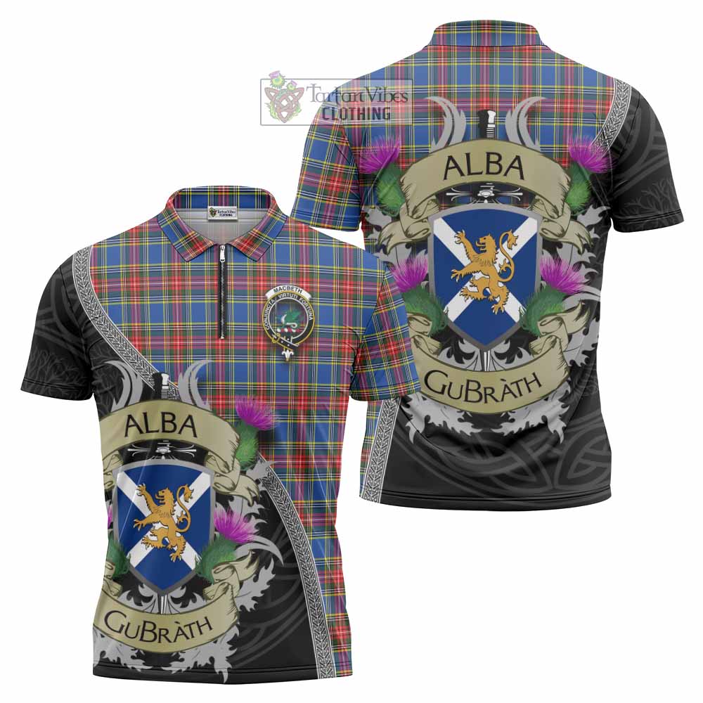 MacBeth (McBeth) Tartan Family Crest Zipper Polo Shirt Lion Rampant Royal Thistle Shield Celtic Inspired - Tartan Vibes Clothing