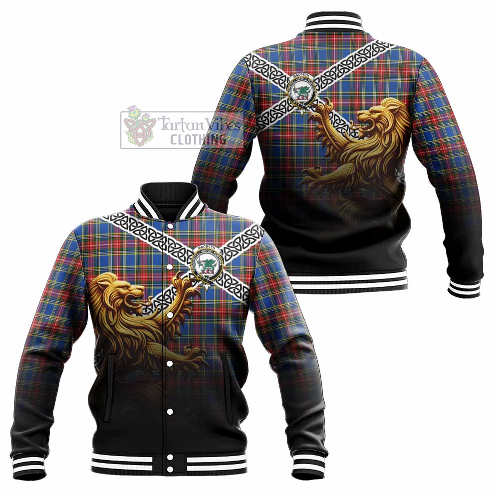 MacBeth (McBeth) Crest Tartan Baseball Jacket with Golden Lion Emblem Celtic Style - Tartan Vibes Clothing