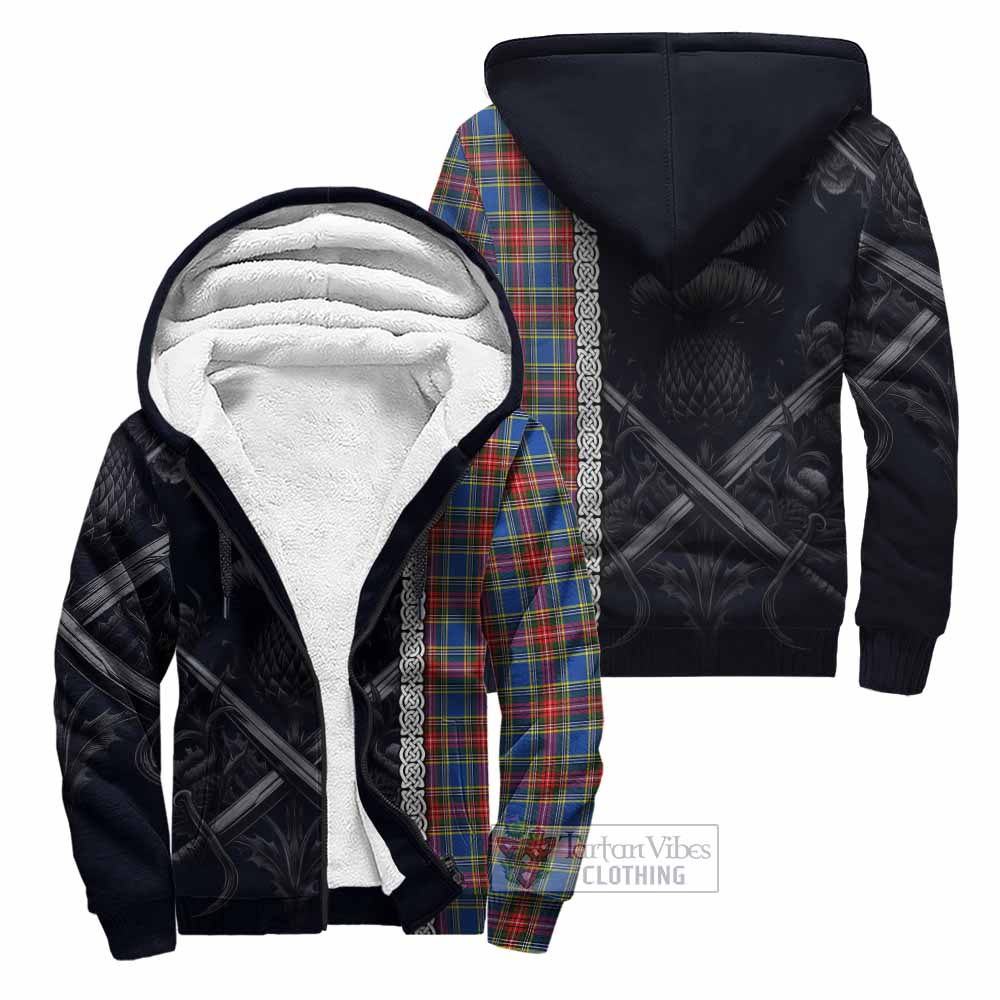 MacBeth (McBeth) Tartan Sherpa Hoodie with Family Crest Cross Sword Thistle Celtic Vibes Unisex - Tartan Vibes Clothing
