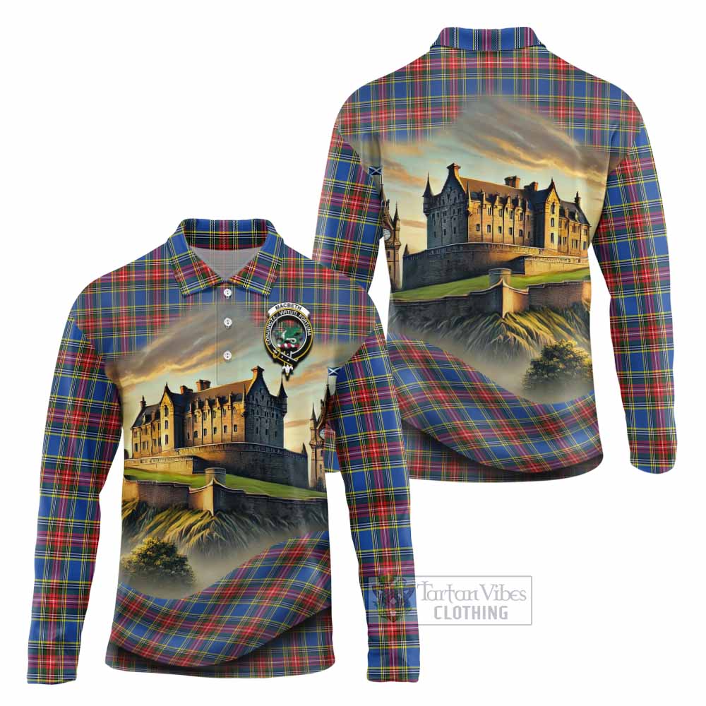 MacBeth (McBeth) Tartan Family Crest Long Sleeve Polo Shirt with Scottish Ancient Castle Style - Tartan Vibes Clothing