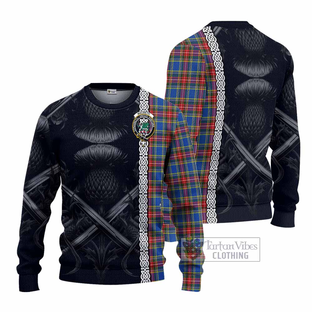 MacBeth (McBeth) Tartan Knitted Sweater with Family Crest Cross Sword Thistle Celtic Vibes - Tartan Vibes Clothing