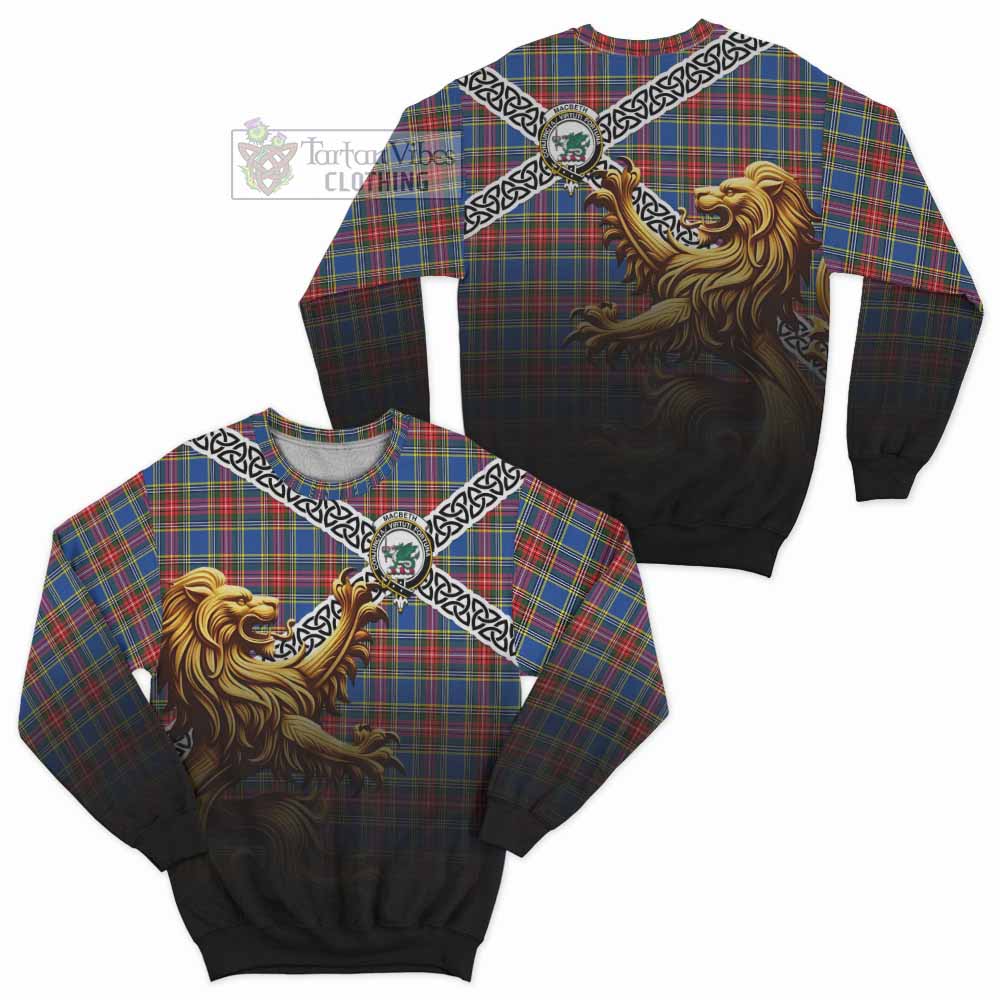 Tartan Vibes Clothing MacBeth (McBeth) Crest Tartan Sweatshirt with Golden Lion Emblem Celtic Style