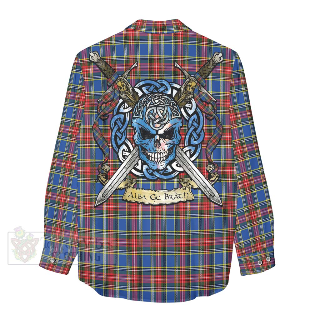 MacBeth (McBeth) Tartan Women's Casual Shirt with Family Crest Celtic Skull Style - Tartan Vibes Clothing