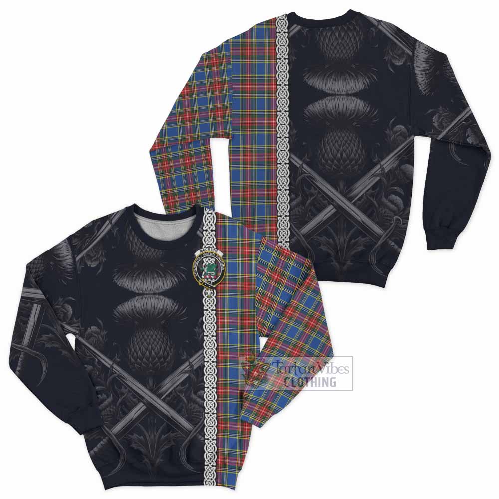 MacBeth (McBeth) Tartan Sweatshirt with Family Crest Cross Sword Thistle Celtic Vibes - Tartan Vibes Clothing