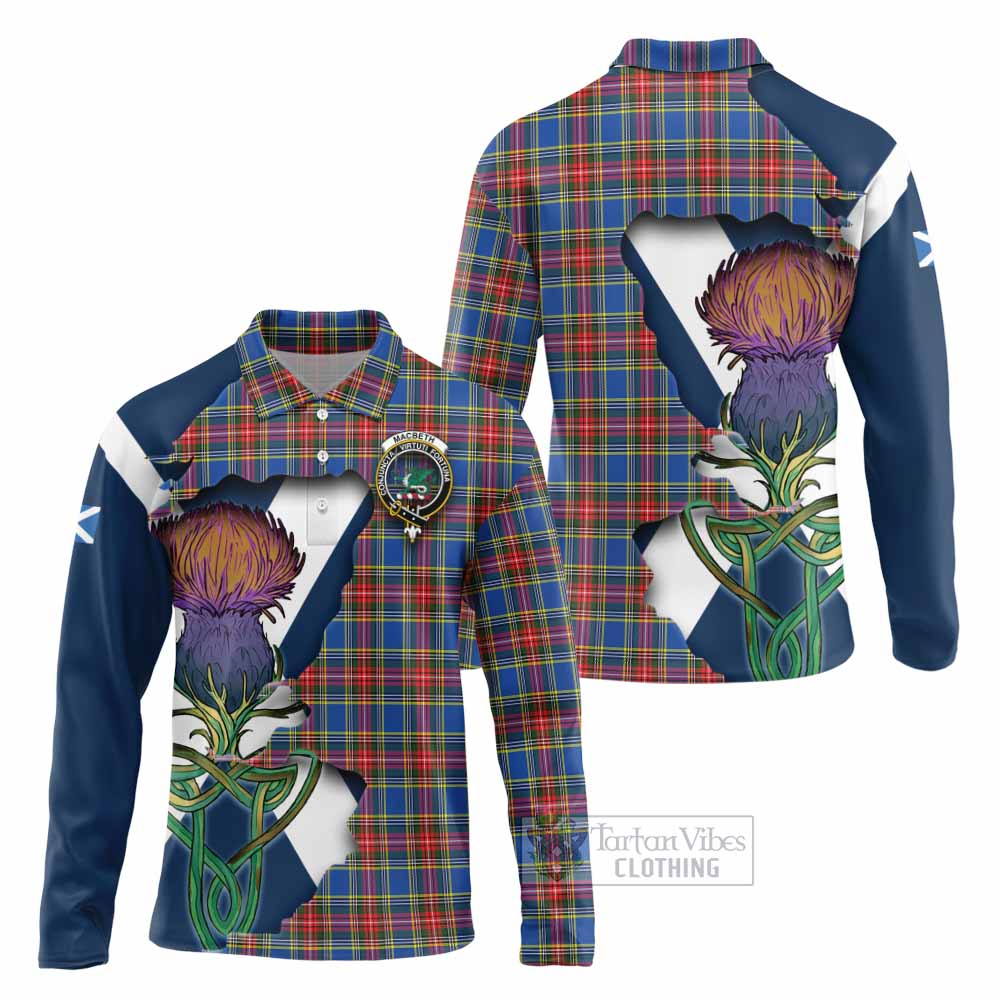 Tartan Vibes Clothing MacBeth (McBeth) Tartan Family Crest Long Sleeve Polo Shirt Scottish Thistle Celtic Inspired