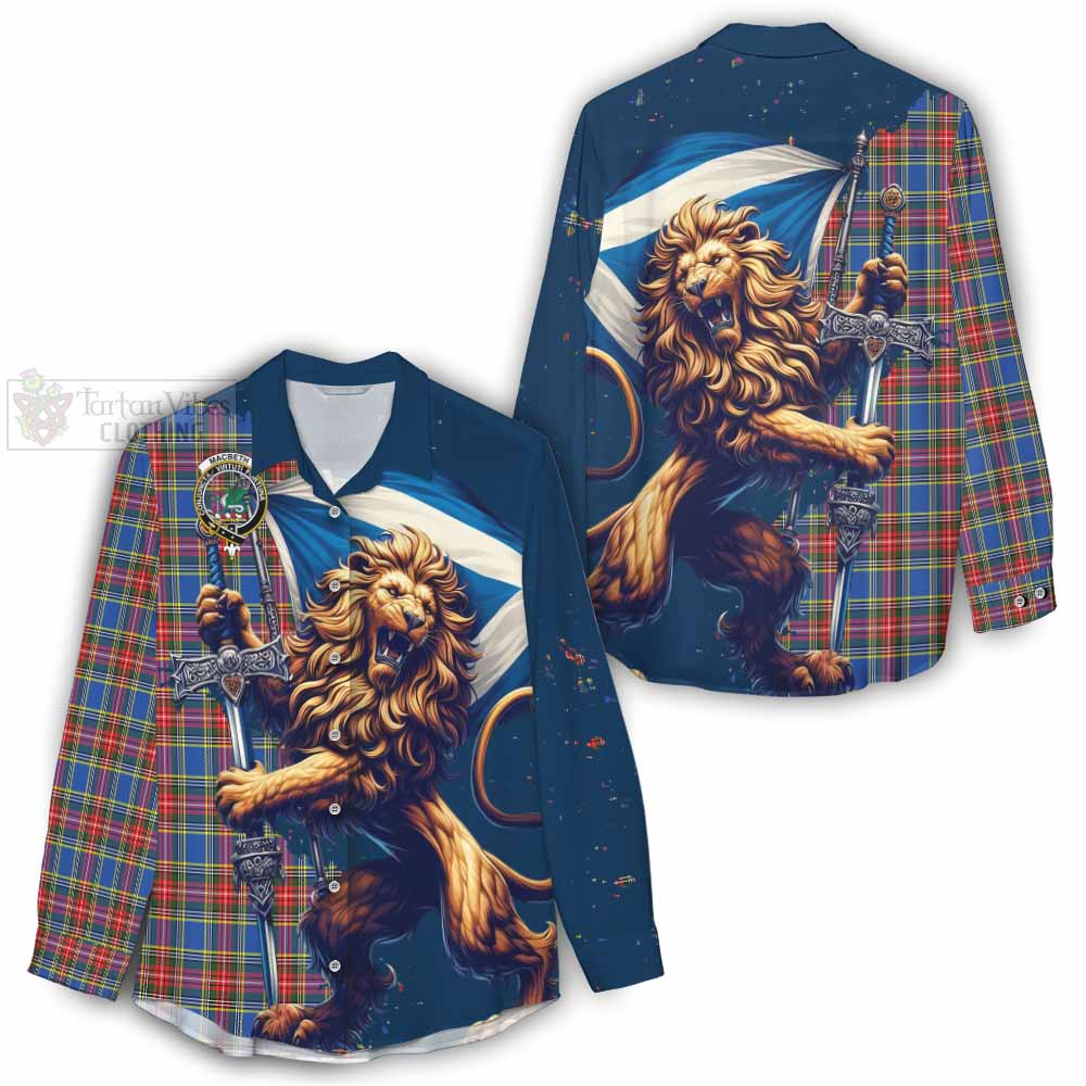 MacBeth (McBeth) Tartan Family Crest Women's Casual Shirt with Scottish Majestic Lion - Tartan Vibes Clothing