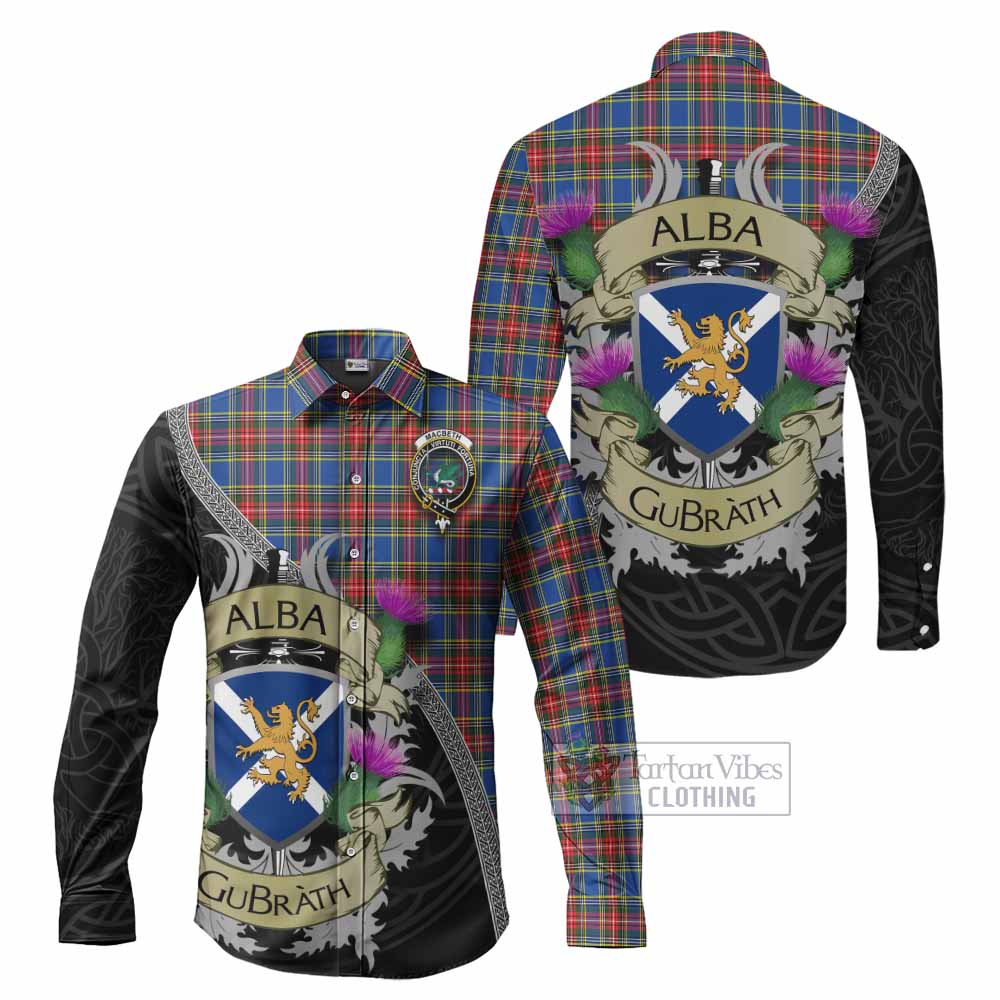 Tartan Vibes Clothing MacBeth (McBeth) Tartan Family Crest Long Sleeve Button Shirt Lion Rampant Royal Thistle Shield Celtic Inspired