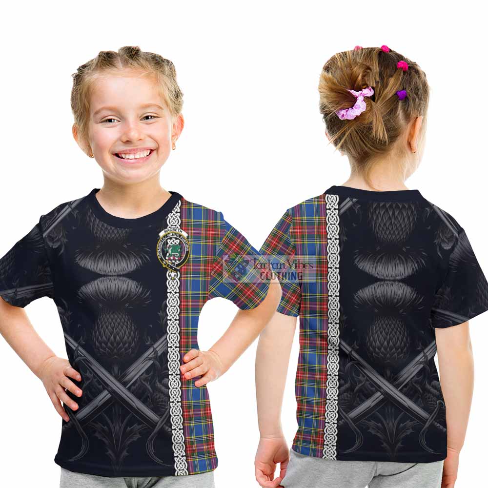 MacBeth (McBeth) Tartan Kid T-Shirt with Family Crest Cross Sword Thistle Celtic Vibes - Tartan Vibes Clothing