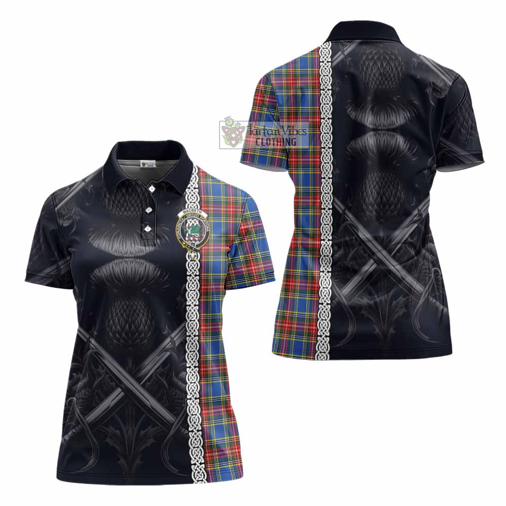 Tartan Vibes Clothing MacBeth (McBeth) Tartan Women's Polo Shirt with Family Crest Cross Sword Thistle Celtic Vibes
