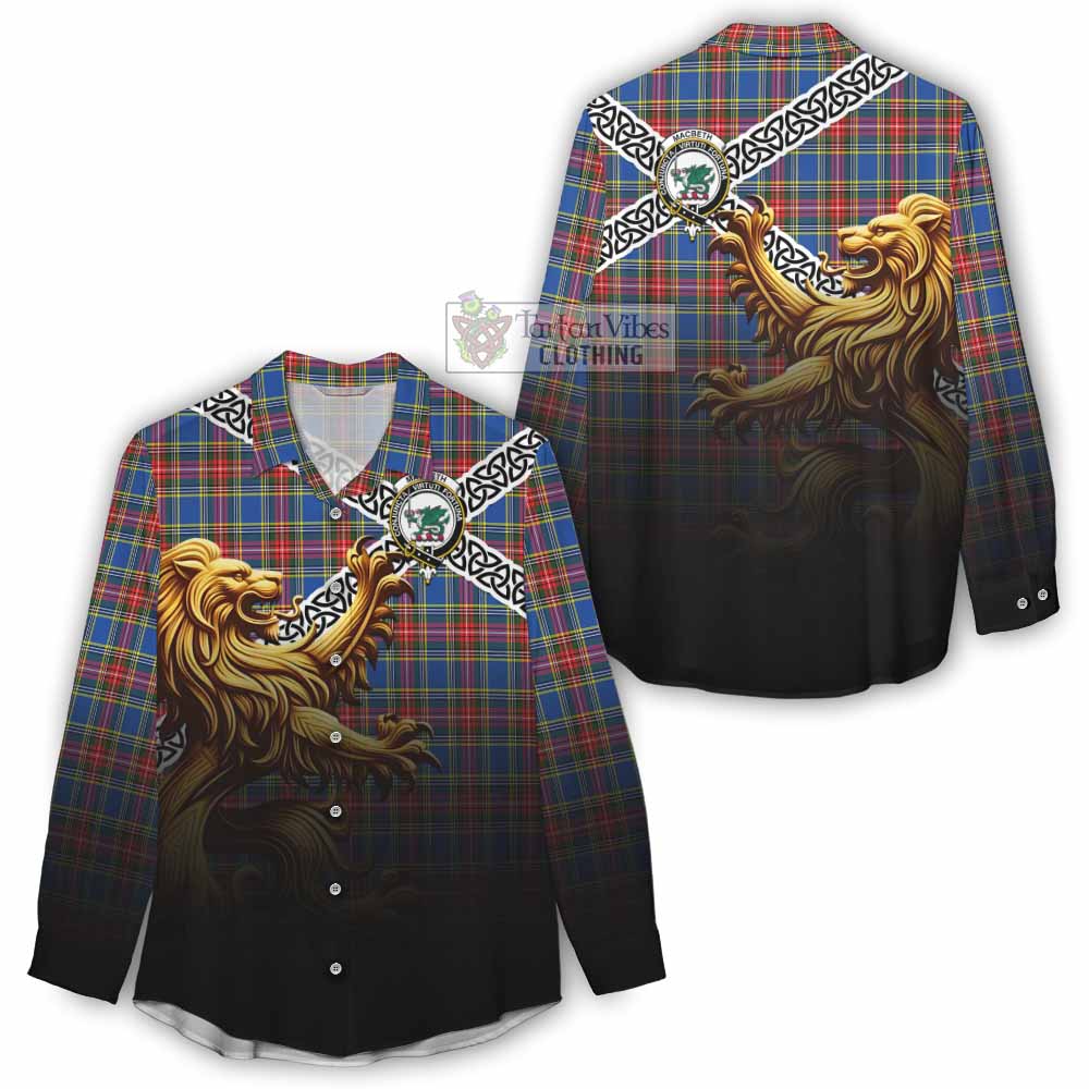 MacBeth (McBeth) Crest Tartan Women's Casual Shirt with Golden Lion Emblem Celtic Style - Tartan Vibes Clothing