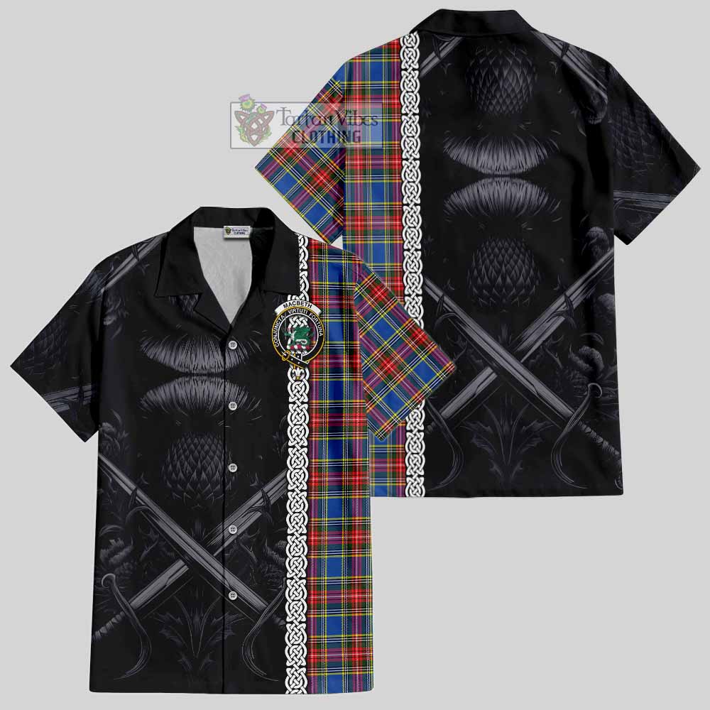 MacBeth (McBeth) Tartan Hawaiian Shirt with Family Crest Cross Sword Thistle Celtic Vibes - Tartan Vibes Clothing