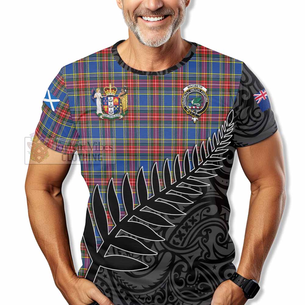 MacBeth (McBeth) Crest Tartan T-Shirt with New Zealand Silver Fern Half Style - Tartan Vibes Clothing