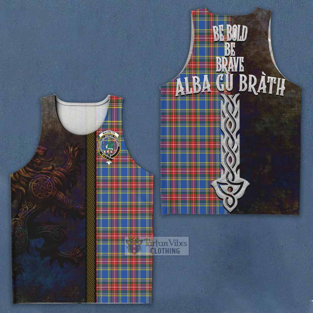 Tartan Vibes Clothing MacBeth (McBeth) Tartan Family Crest Men's Tank Top Alba Gu Brath Be Brave Lion Ancient Style
